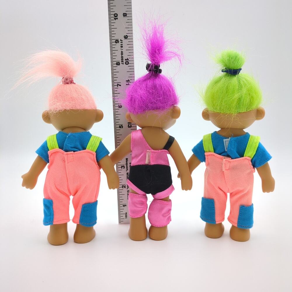 Russ Troll Dolls Lot of 3 Pink Purple Green Hair 4.5" Vintage Aerobic Neon - Picture 2 of 6